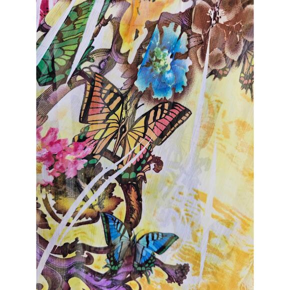 Spy Zone Exchange Womens Sz L Sleeveless Blouse Bright Yellow Butterfly Floral - Picture 5 of 5